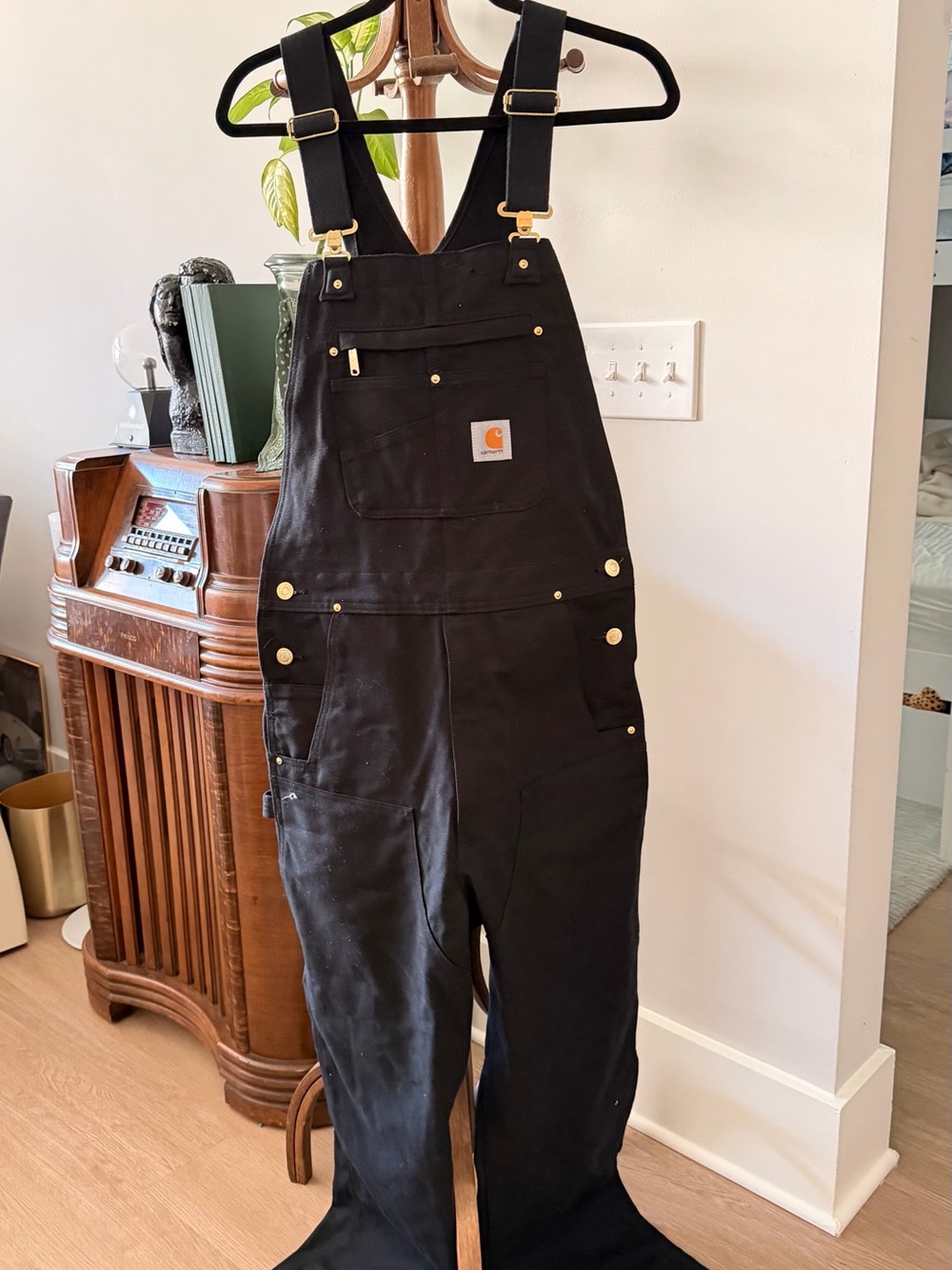 Carhartt Black Women's Duck Bib Overalls with Brass Hardware